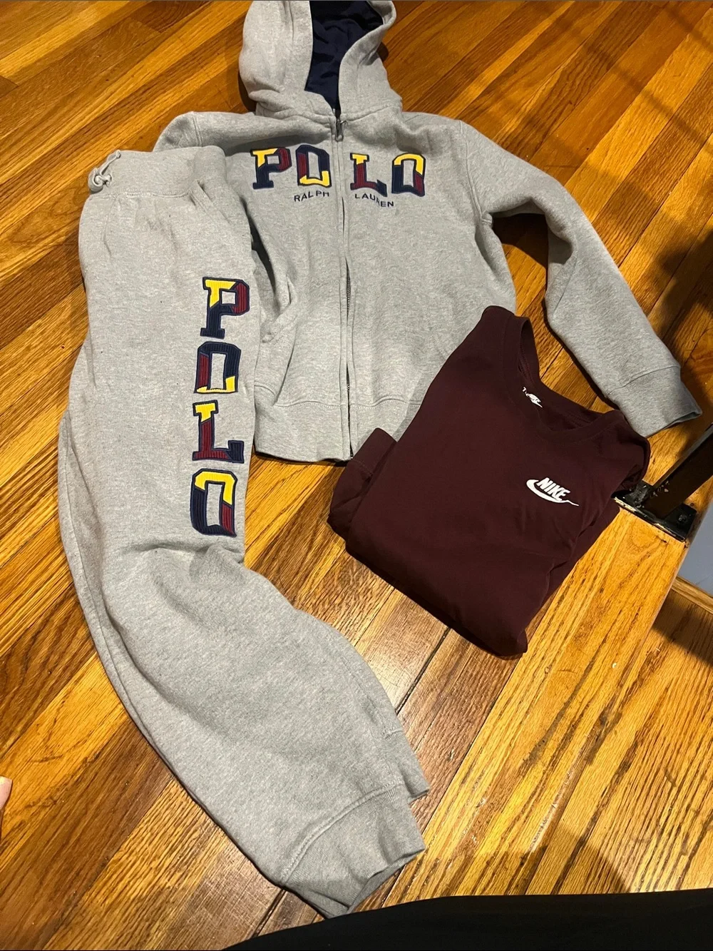 Polo by Ralph Lauren Kids' Gray Zip Hoodie Jacket, pants and Nike long sleeve